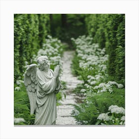 Angel Statue In A Garden Canvas Print