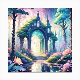 A Fantasy Forest With Twinkling Stars In Pastel Tone Square Composition 283 Canvas Print