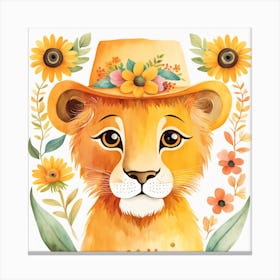 Floral Baby Lion Nursery Painting (16) Canvas Print