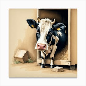 Cow In A Box 3 Canvas Print