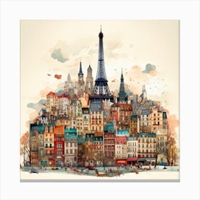 Paris Cityscape Watercolor Canvas Print