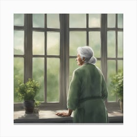 Old Lady Looking Out The Window Canvas Print