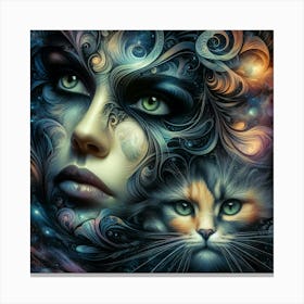 Cat And Woman In Space Canvas Print