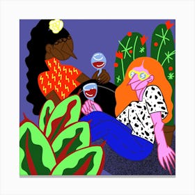 Women, Flowers, Wine Square Canvas Print