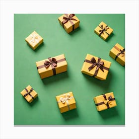 Christmas Presents On A Green Background Canvas Print