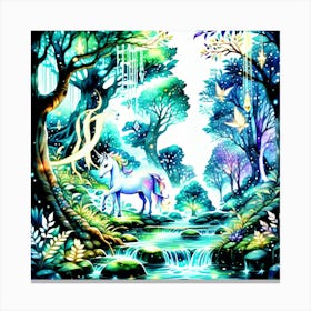 Unicorn In The Forest Canvas Print