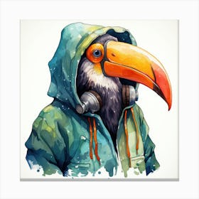 Watercolour Cartoon Toucan In A Hoodie 2 Canvas Print