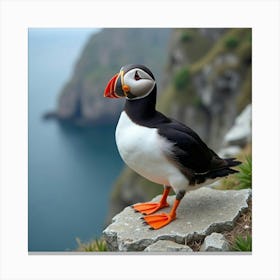 A Playful Puffin Perched On A Rocky Cliff 2 Canvas Print