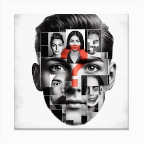 Anonymity: A Black and White Photo Collage of a New Face with a Question Mark Canvas Print