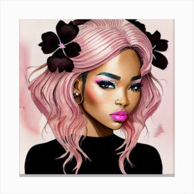 Black Girl With Pink Hair Canvas Print