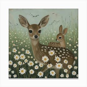 Deer And Bunnies Fairycore Painting 2 Canvas Print