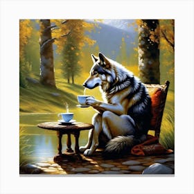 Wolf With Cup Of Tea Canvas Print