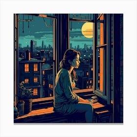 Girl Looking Out Window Canvas Print