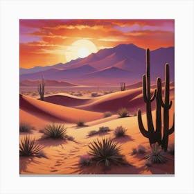 Desert Sunset Paintings Art Print 1 Canvas Print