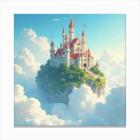 Celestial Castle Amidst Floating Clouds, Watercolor 1 Canvas Print