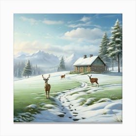 Deer In The Snow 22 Canvas Print