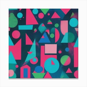 Vibrant Retro Geometric Shapes In Bright Blue Pink And 1 Canvas Print