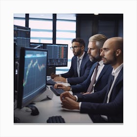 Businessmen In Front Of Computer Screens Canvas Print