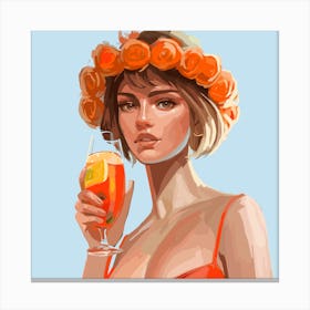 Hawaiian Girl With Drink Canvas Print