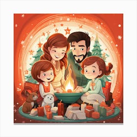 Christmas Family Around The Fire Canvas Print