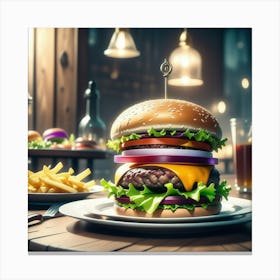 Hamburger On A Plate 111 Canvas Print