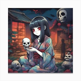 Anime Girl With Skulls Canvas Print