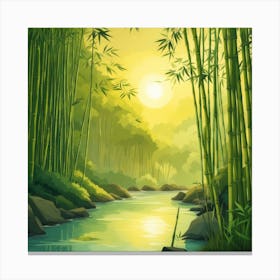 A Stream In A Bamboo Forest At Sun Rise Square Composition 22 Canvas Print