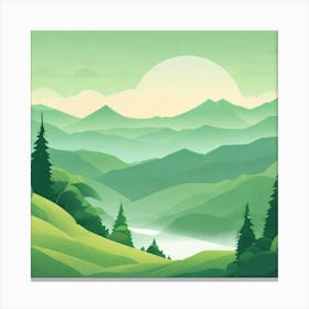 Misty mountains background in green tone 36 Canvas Print