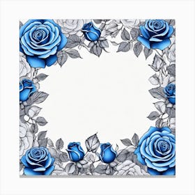 Blue Roses On Edges As Frame With Empty Space In Centre Ultra Hd Realistic Vivid Colors Highly D (6) Canvas Print
