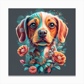 Dog With Flowers 1 Canvas Print