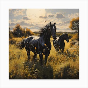 Meadow Majesty: Horses in Sunlight Canvas Print