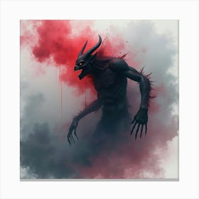 Demon Emerging From Dark Watercolor Mist, Colorful, Eerie Vibe 1 Canvas Print