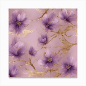 Seamless Pattern Of Elegant Lavender Floral Motifs In Pink, Adorned With Gold Lines Canvas Print