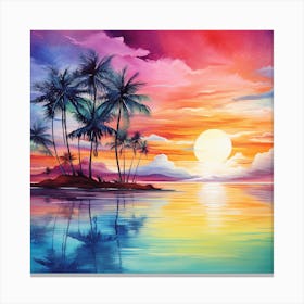 Sunset With Palm Trees 1 Canvas Print