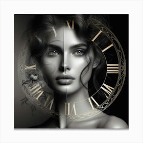 Portrait Of A Woman With A Clock Canvas Print