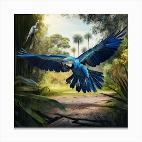 Blue Macaw In Flight Canvas Print