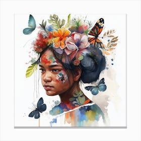 Watercolor Floral Indonesian Native Woman #2 Canvas Print