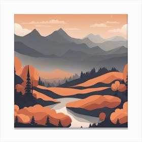 Misty mountains background in orange tone Canvas Print