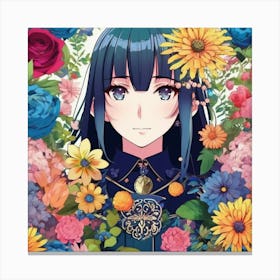 anime girl in flowers Canvas Print