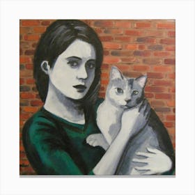 Cat And Woman Graffiti Canvas Print