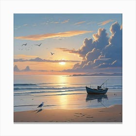 Ocean Sunset Beach Art Print (8) Canvas Print