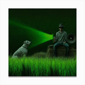 Man And Dog In The Grass Canvas Print