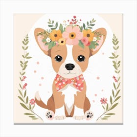 Floral Baby Dog Nursery Illustration (22) Canvas Print