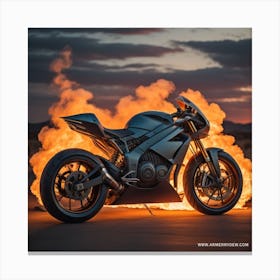 1-Bike & Flames Canvas Print