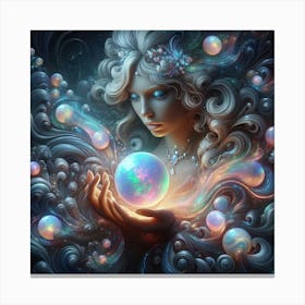 Girl Holding A Bubble Ball Canvas Print