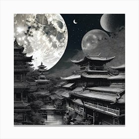 Moon Over Chinese Village Canvas Print