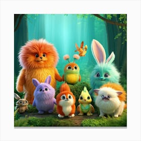 Fantasy Creatures Cluster Each Exhibiting Unique Special Abilities In A Whimsical Forest Fur Brush Canvas Print