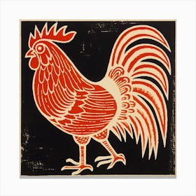 Retro Bird Lithograph Rooster 4 Canvas Print