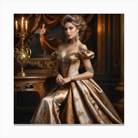 Beautiful Woman In A Golden Gown 2 Canvas Print