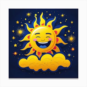 Lovely smiling sun on a blue gradient background 83 Canvas Print